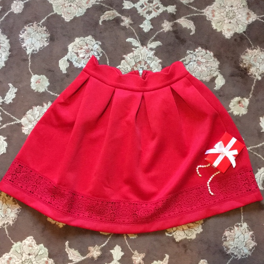 Blue Rain Elegant Scalloped-Edge Red Skirt - Picture 3 of 8
